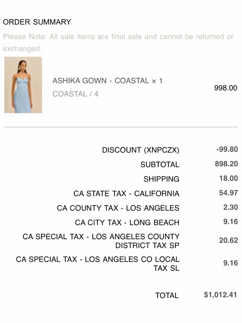 CULT GAIA ASHIKA GOWN STRAPLESS PLEATED COASTAL BLUE - Picture 5 of 5